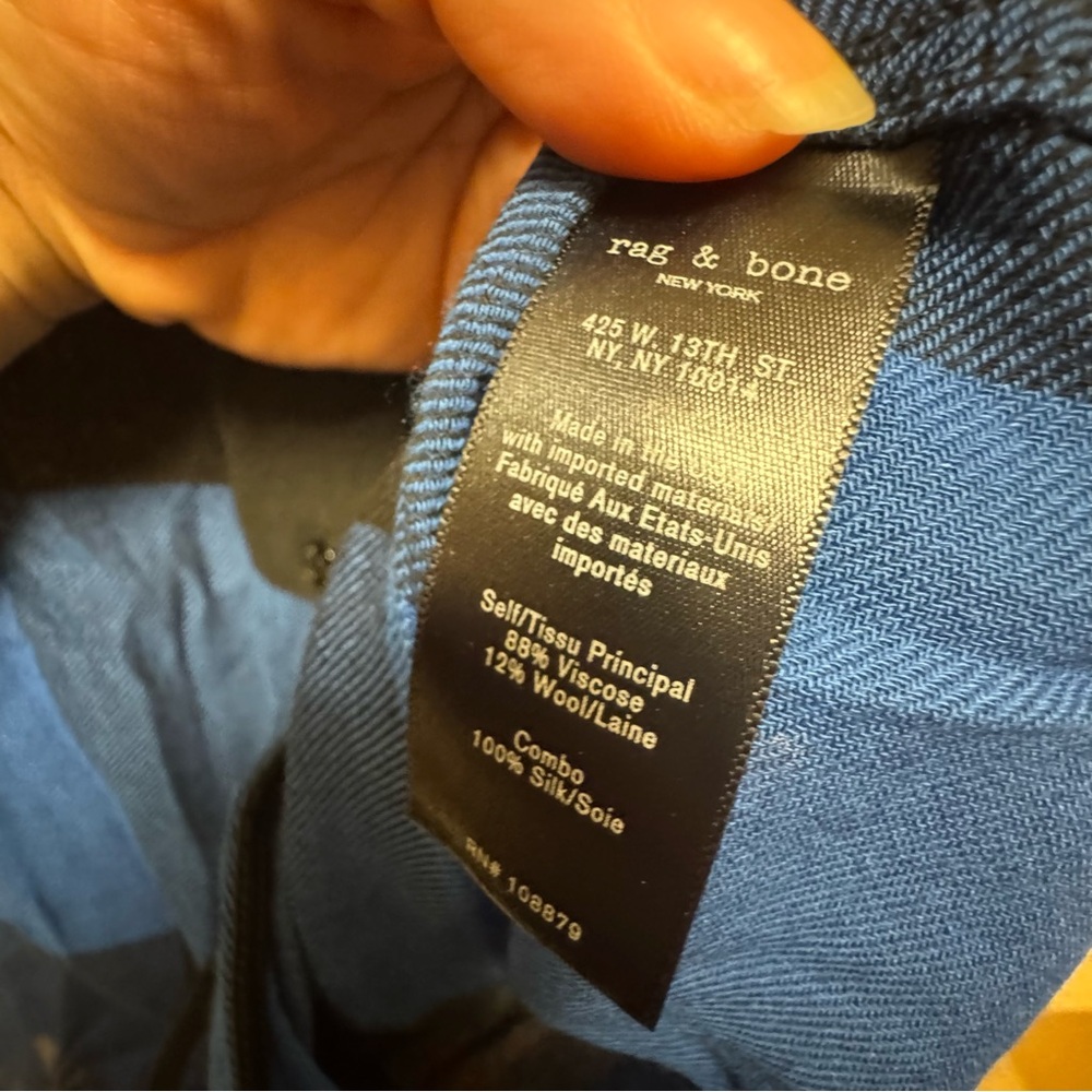 rag & bone Blue and Black Plaid Button Up with Silk Cuffs/Collar - Picture 8 of 8
